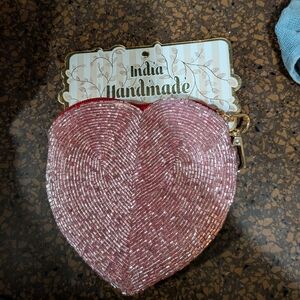 Viral NWT Pink Heart Beaded Pouch